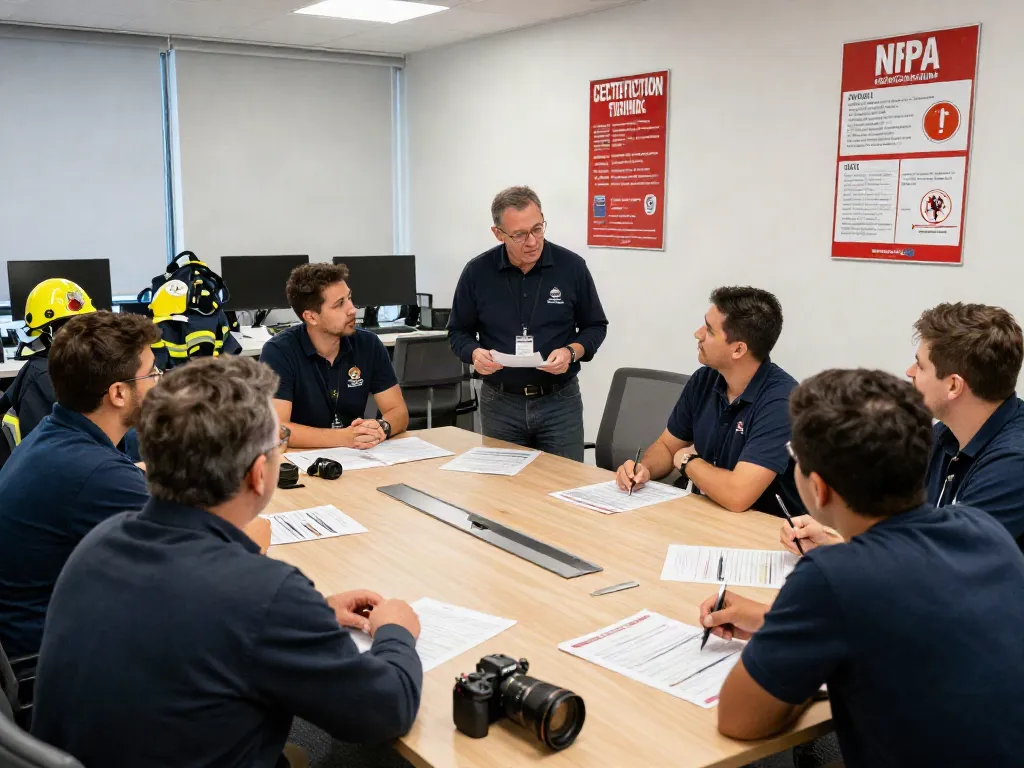 Group participating in NFPA Certification Training with an expert in a professional setting.